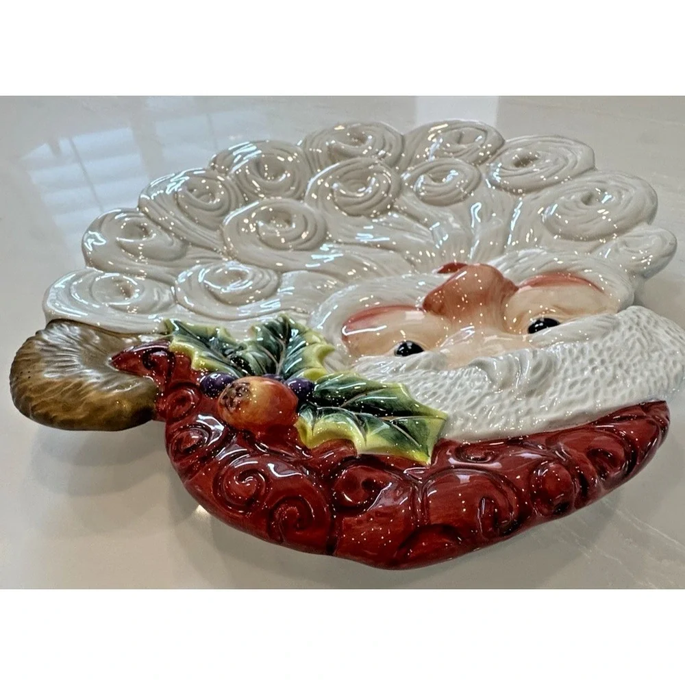 Fitz & Floyd Santa Face Plate Cookie Candy Dish Christmas Essentials